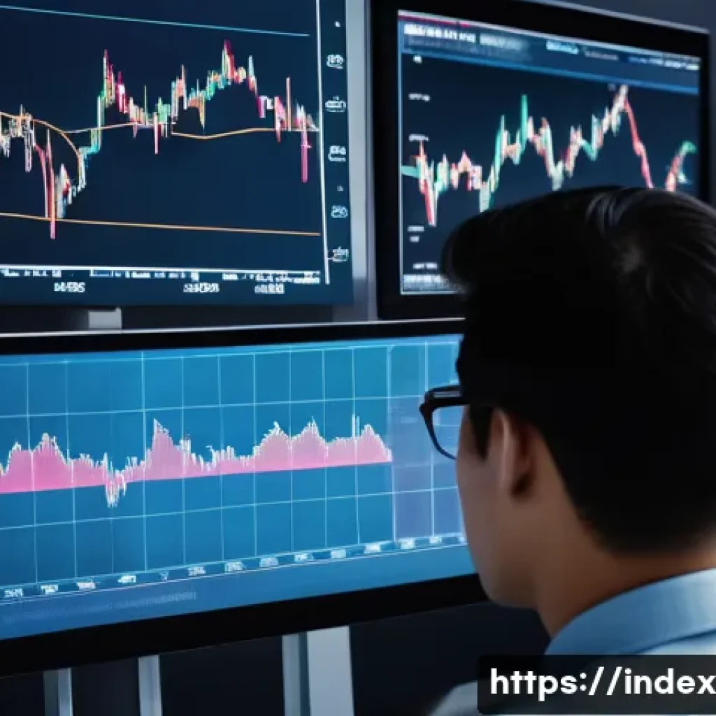 인덱스 투자로 재정적 목표 달성하기 - A person in their late 20s or early 30s, dressed in business casual attire, initially looking overwh...