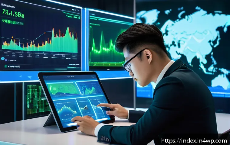 인덱스 투자 시 유용한 리서치 도구 - A futuristic digital workspace showing a multi-screen setup with real-time blockchain on-chain data ...